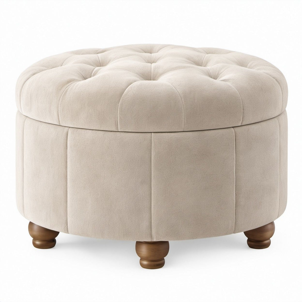 Runder Polsterhocker aus Polyestersamt in Creme/Braun, Ø 80 x 45 cm