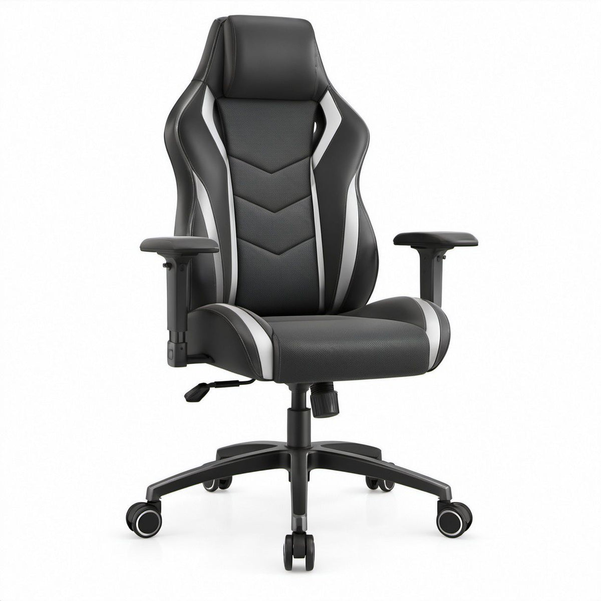 Gamingstuhl in Rennsitzform, Schwarz/Grau, PU-Kunstleder und Polyester, 68 x 68 x 120–130 cm
