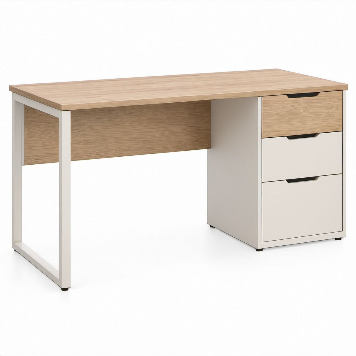 Schreibtisch mit 3 Schubladen in Eichenoptik/Weiß, 120 x 60 x 75 cm