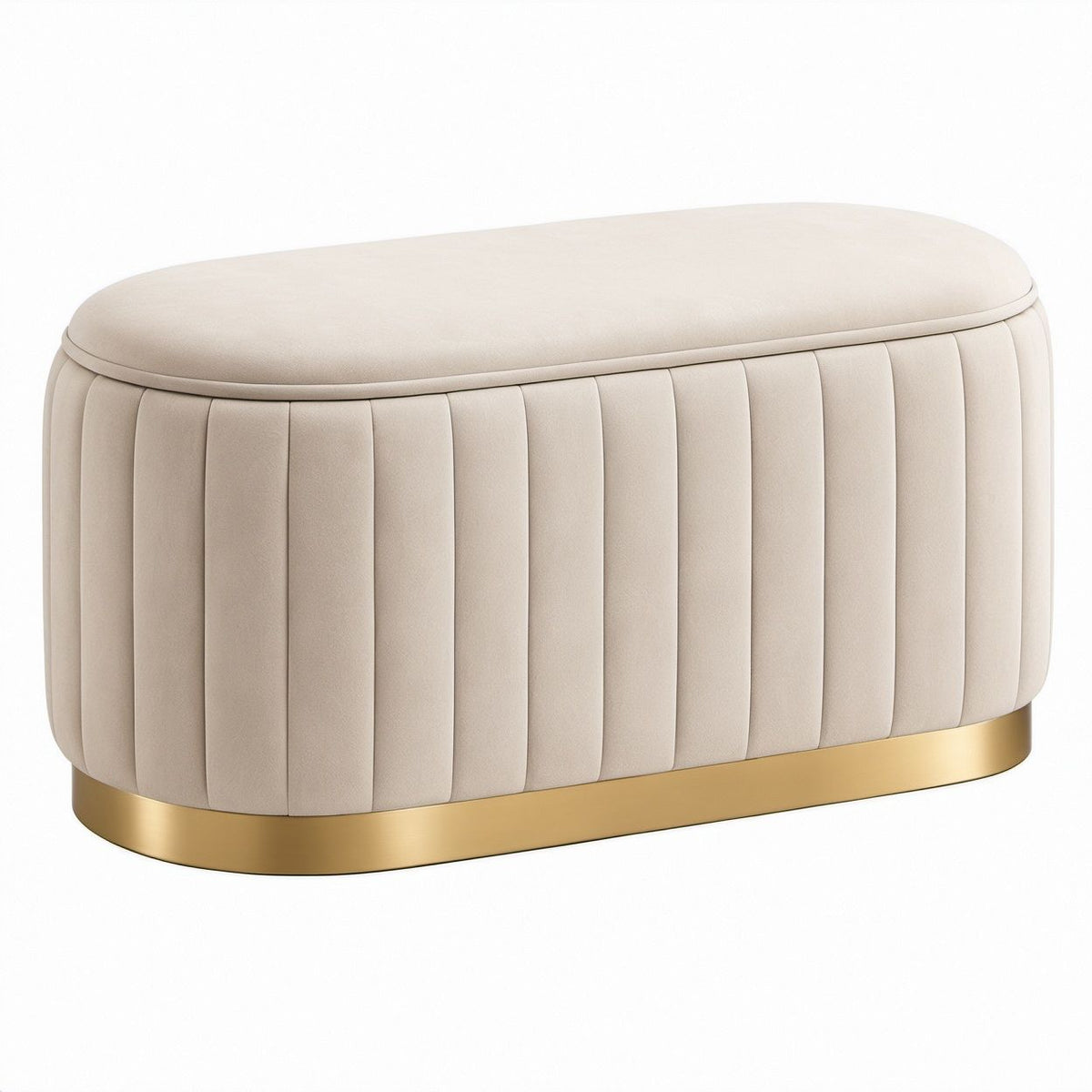 Ovaler Polsterhocker aus Samt in Creme/Gold, 100 x 45 x 45 cm