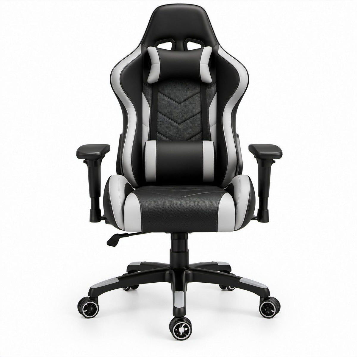 Gamingstuhl aus PU-Kunstleder in Schwarz/Grau, 70 x 70 x 120–130 cm