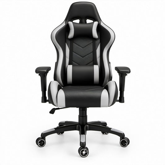 Gamingstuhl aus PU-Kunstleder in Schwarz/Grau, 70 x 70 x 120–130 cm