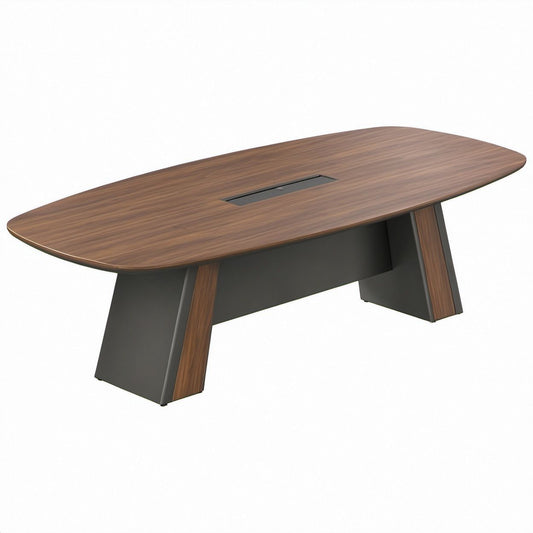 Ovaler Tisch 240 x 120 x 75 cm mit Kabeldurchlass, Nussbaum/Anthrazit