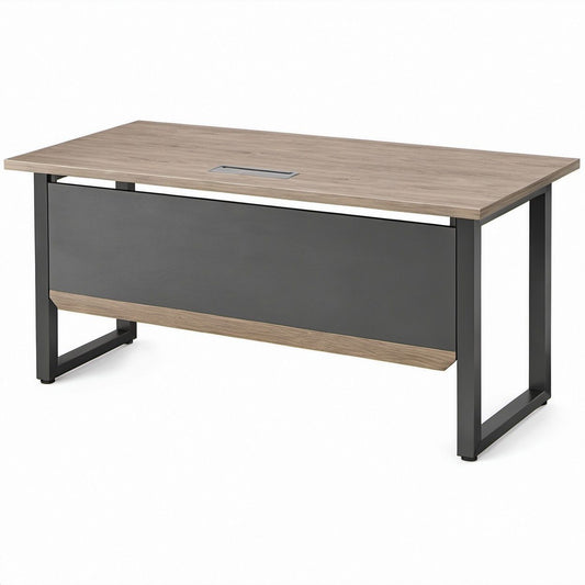 Rechteckiger Schreibtisch in Eiche/Anthrazit mit Stahlgestell und Kabeldurchlass, 160 x 80 x 75 cm