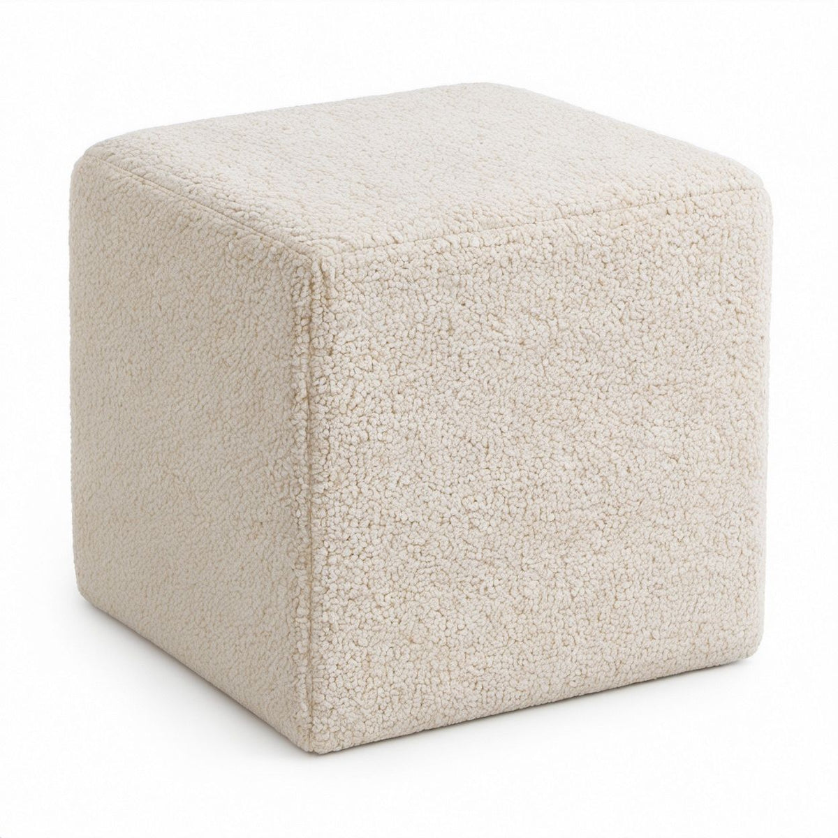 Sitzhocker in Würfelform, Creme, Bouclé-Polyester, 40 x 40 x 40 cm