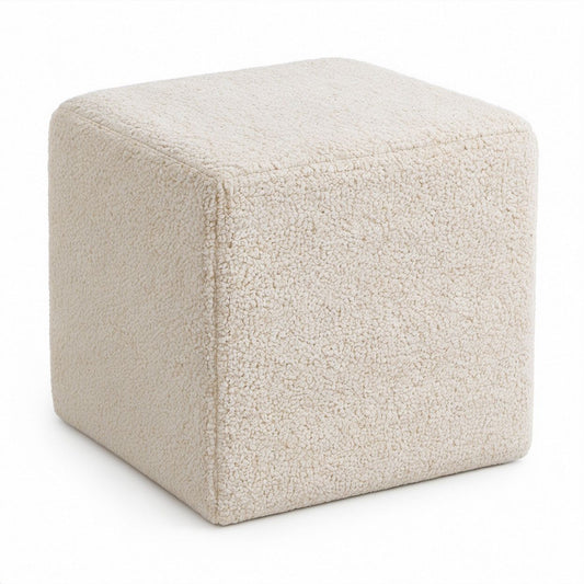 Sitzhocker in Würfelform, Creme, Bouclé-Polyester, 40 x 40 x 40 cm
