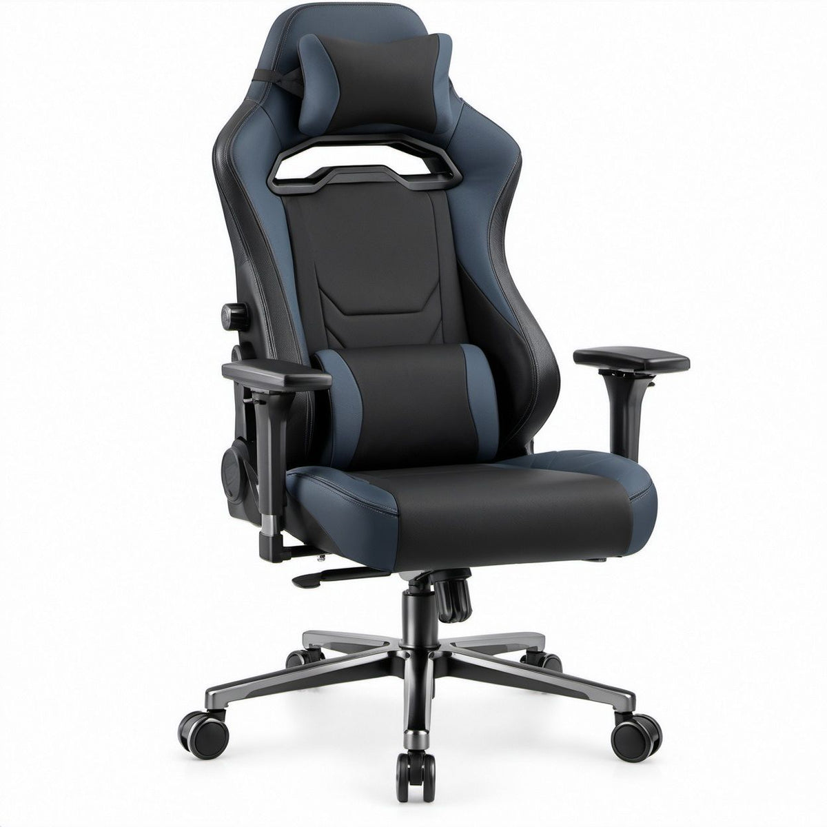 Gamingstuhl in Rennsitzform Schwarz/Dunkelblau aus PU-Kunstleder, 70 x 70 x 128–138 cm
