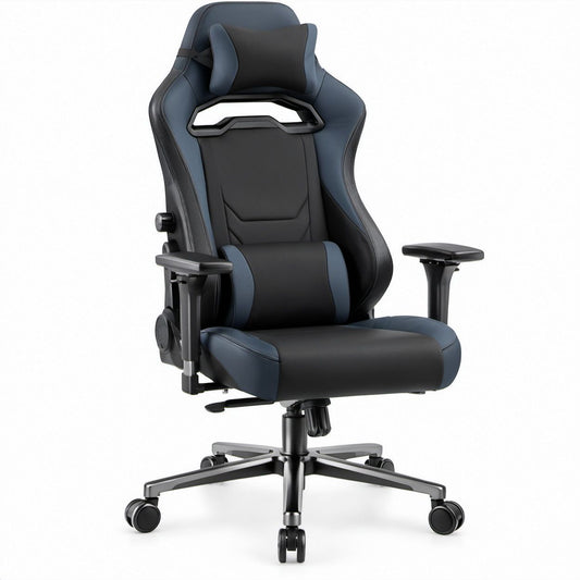Gamingstuhl in Rennsitzform Schwarz/Dunkelblau aus PU-Kunstleder, 70 x 70 x 128–138 cm