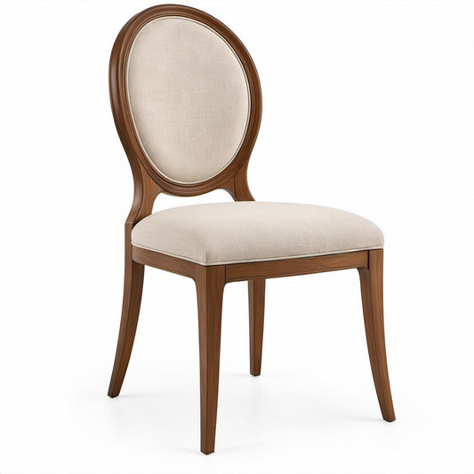 Ovaler Esszimmerstuhl in Beige und Walnussbraun, Massivholz und Polyester, 50 x 56 x 98 cm