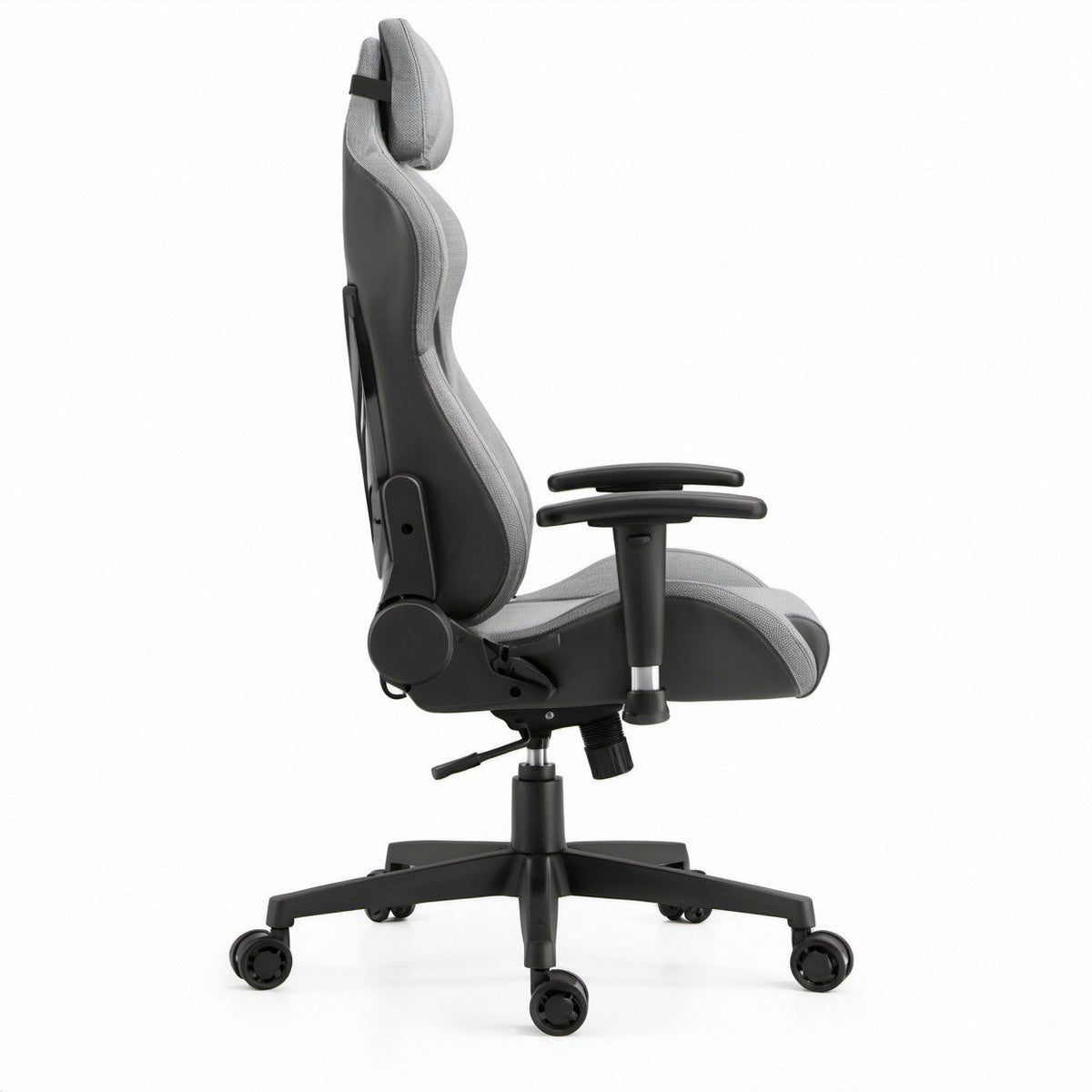 Gamingstuhl mit hoher Rückenlehne, Grau/Schwarz, 66 x 70 x 124–134 cm