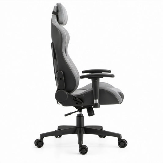 Gamingstuhl mit hoher Rückenlehne, Grau/Schwarz, 66 x 70 x 124–134 cm