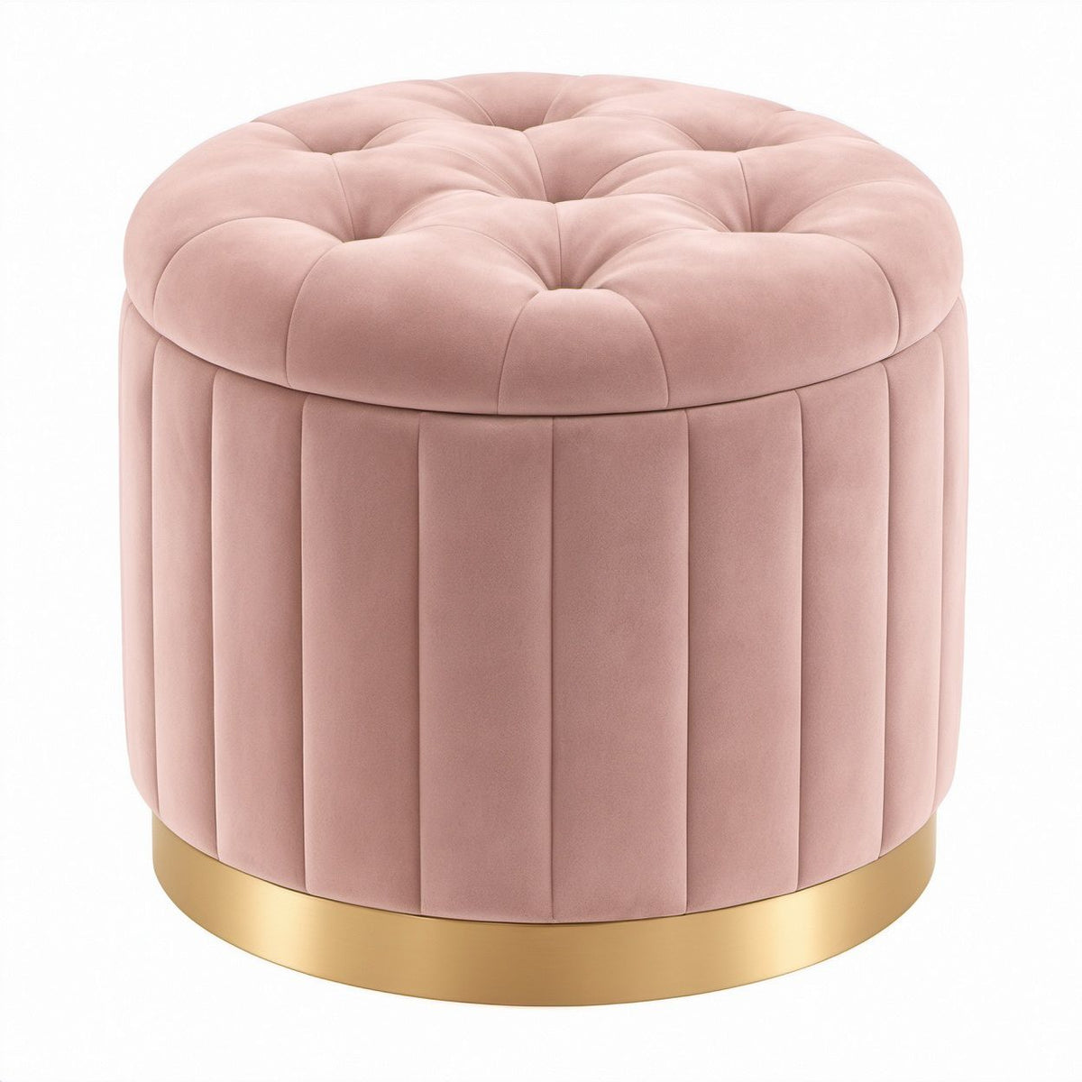 Runder Sitzhocker aus rosa Polyester-Samt mit goldfarbenem Edelstahlfuß, Ø 40 cm, Höhe 45 cm
