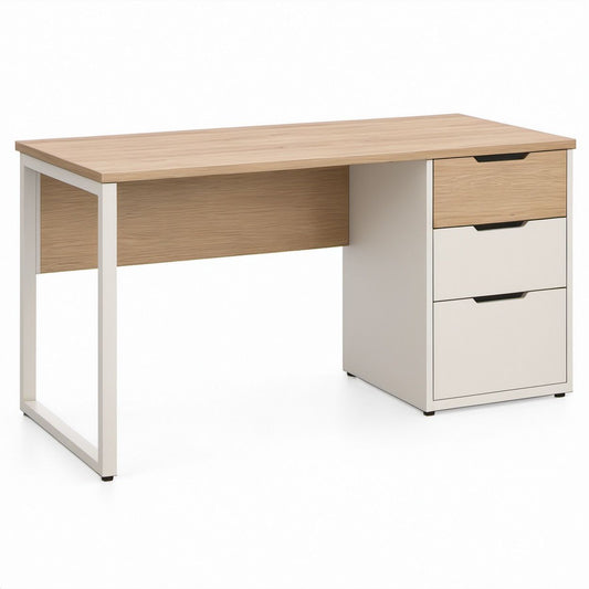 Schreibtisch mit 3 Schubladen in Eichenoptik/Weiß, 120 x 60 x 75 cm