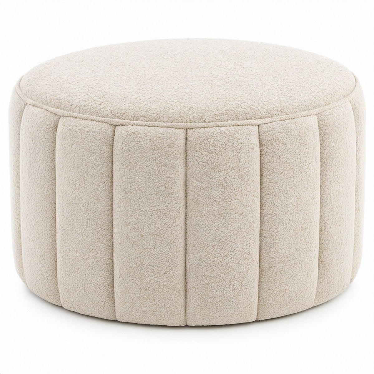 Runder Fußhocker aus cremefarbenem Bouclé-Polyester, Ø 45 x 40 cm