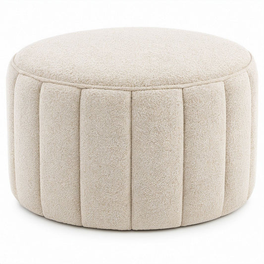 Runder Fußhocker aus cremefarbenem Bouclé-Polyester, Ø 45 x 40 cm