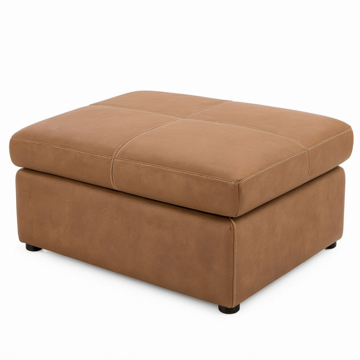Quadratischer Polsterhocker in Cognac, Mikrofaserbezug, 90 x 90 x 45 cm