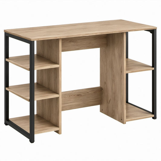 Schreibtisch in Eiche-Optik/Schwarz mit 6 Ablageflächen, 120 x 60 x 75 cm